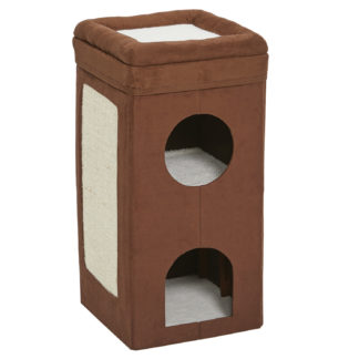 Midwest Curious Cat Cube Condo Brown Suede 14.60" x 14.72" x 30.39"