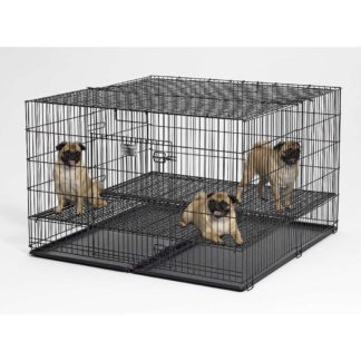 Midwest Puppy Playpen with Plastic Pan and 1/2" Floor Grid Black 48" x 48" x 30"
