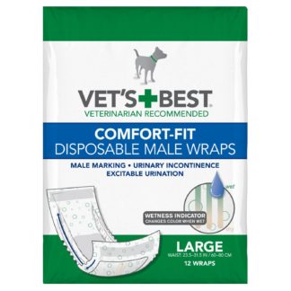 Vet's Best Comfort-Fit Disposable Male Dog Wrap 12 pack Large White 5.88" x 4.75" x 8.38"