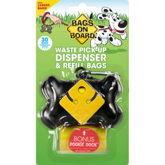 Bags on Board Waste Pick-Up Dispenser and Refill Bags with Dookie Dock 30 bags Black