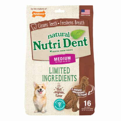 Nylabone Nutri Dent Limited Ingredient Dental Chews Filet Mignon T-Rex Medium 16 count