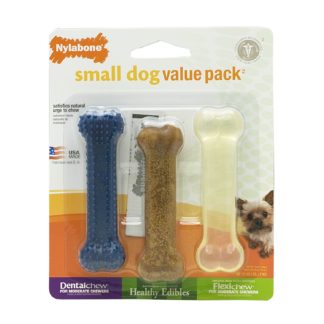 Nylabone Small Dog Chew Toy Value Pack Blue / Brown / Yellow 4.5" x 1.5" x 1.5"